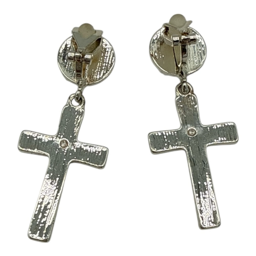 Silver-Tone Textured Cross Clip-On Earrings with Comfort Backs- Like new - Picture 3 of 3